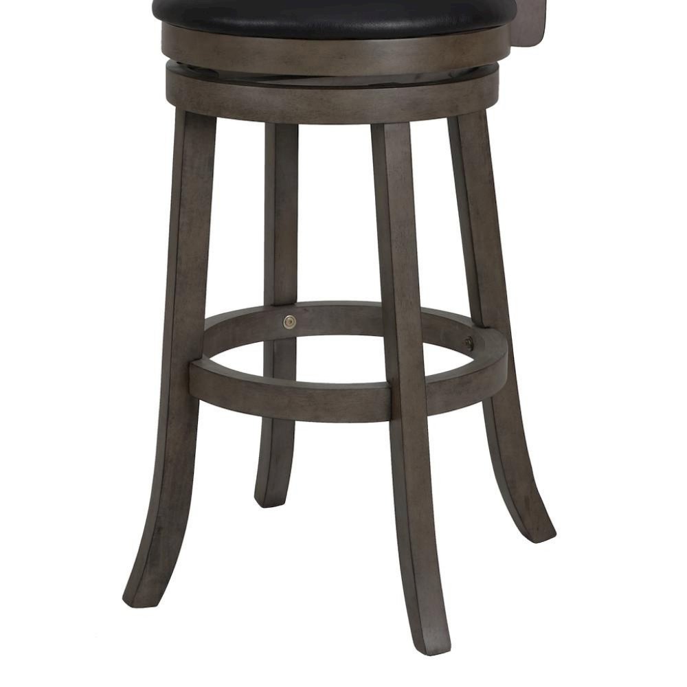 29" Wood Swivel Bar Stool, Black PU Seat, Reinforced Footrest, Anti-Gray