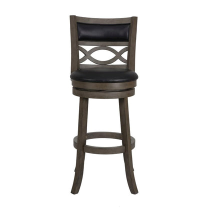 29" Wood Swivel Bar Stool, Black PU Seat, Reinforced Footrest, Anti-Gray