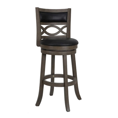 29" Wood Swivel Bar Stool, Black PU Seat, Reinforced Footrest, Anti-Gray