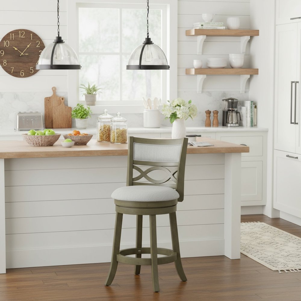 24-Inch Solid Wood Counter Stool 360 Swivel Fabric Seat Ant Gray