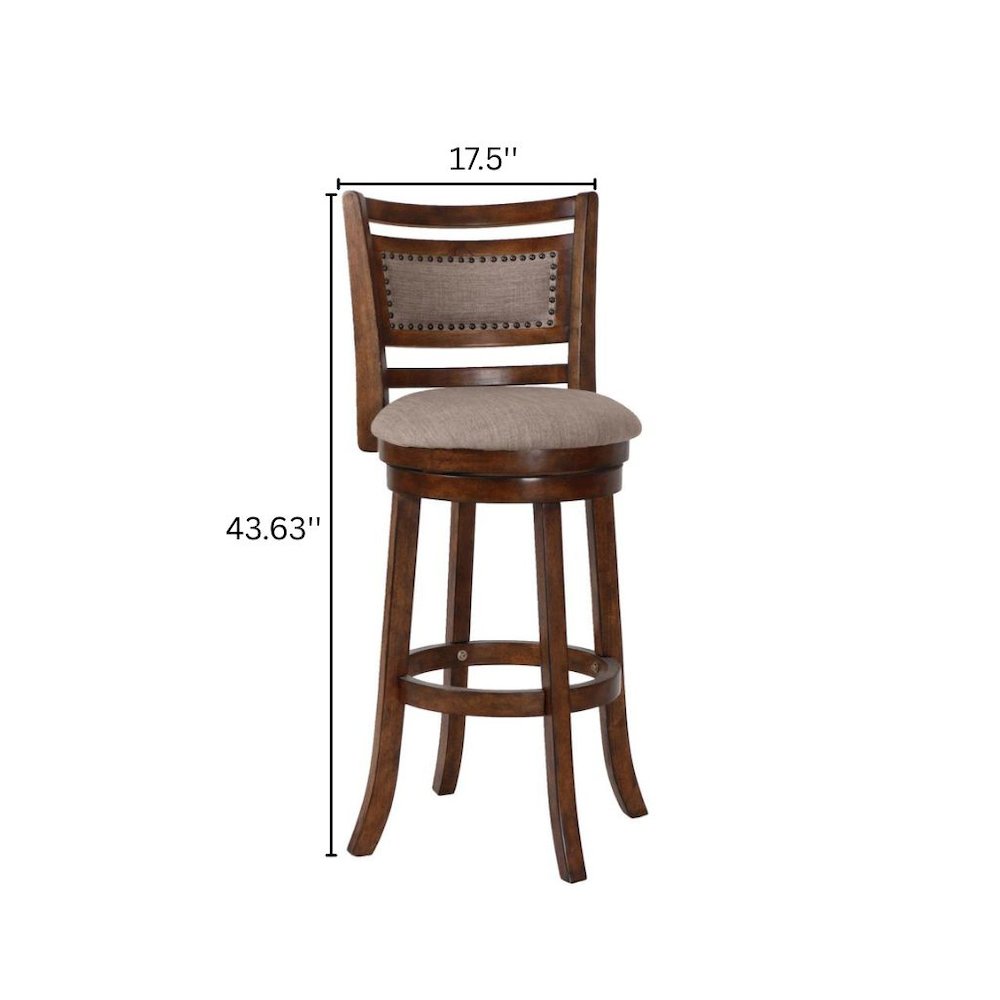 Rustic Farmhouse Dark Brown Swivel Wood Bar Stool With Comfortable Back
