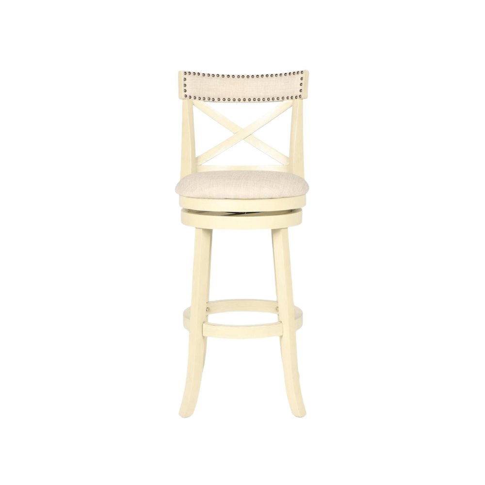 29-Inch Wood Bar Stool 360 Swivel Fabric Ant White