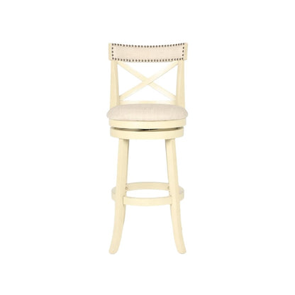 29-Inch Wood Bar Stool 360 Swivel Fabric Ant White