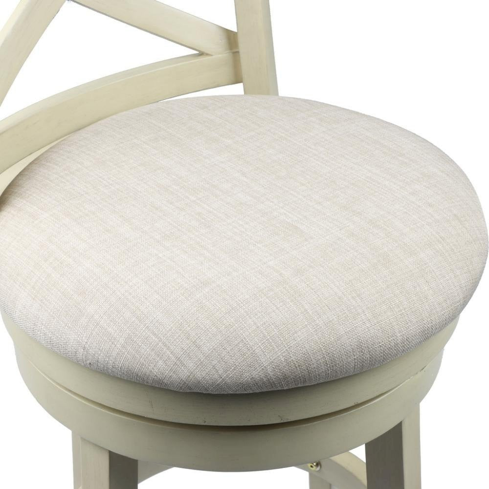 29-Inch Wood Bar Stool 360 Swivel Fabric Ant White