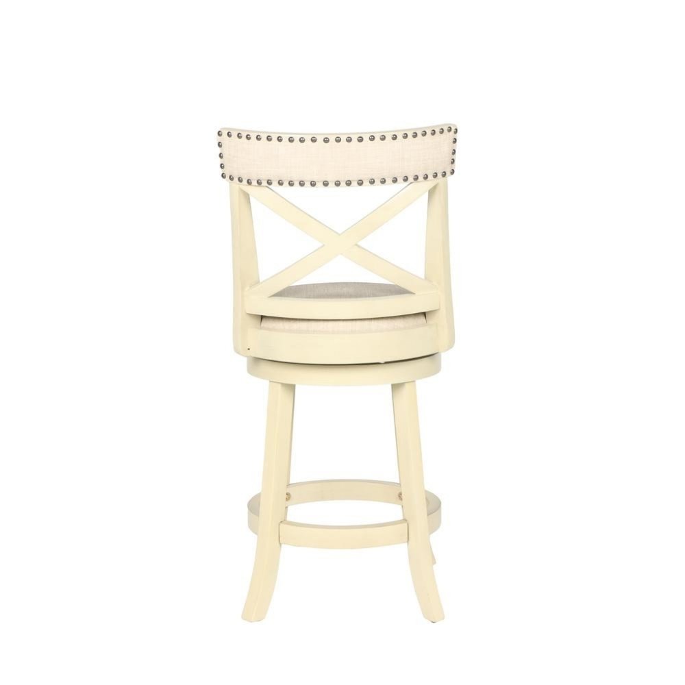 24-Inch Wood Counter Stool 360 Swivel Fabric Seat Ant White