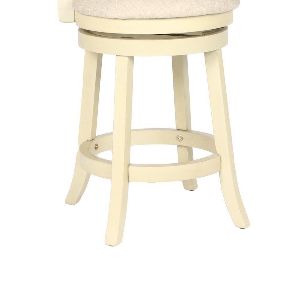 24-Inch Wood Counter Stool 360 Swivel Fabric Seat Ant White