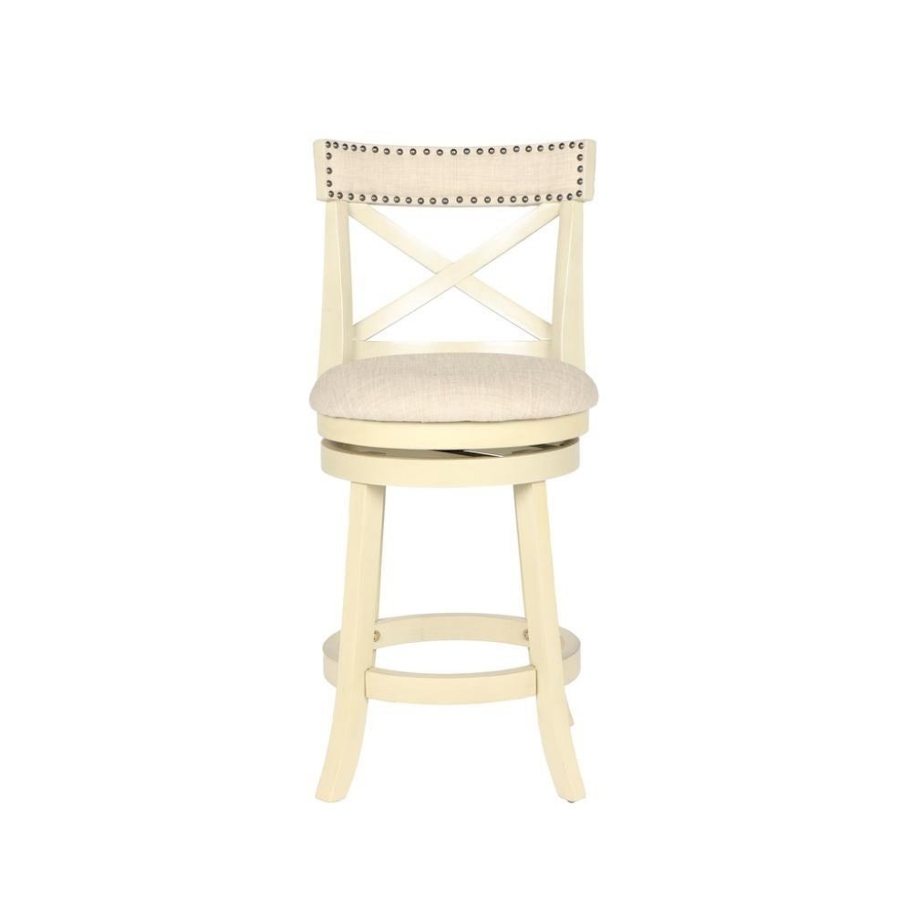 24-Inch Wood Counter Stool 360 Swivel Fabric Seat Ant White