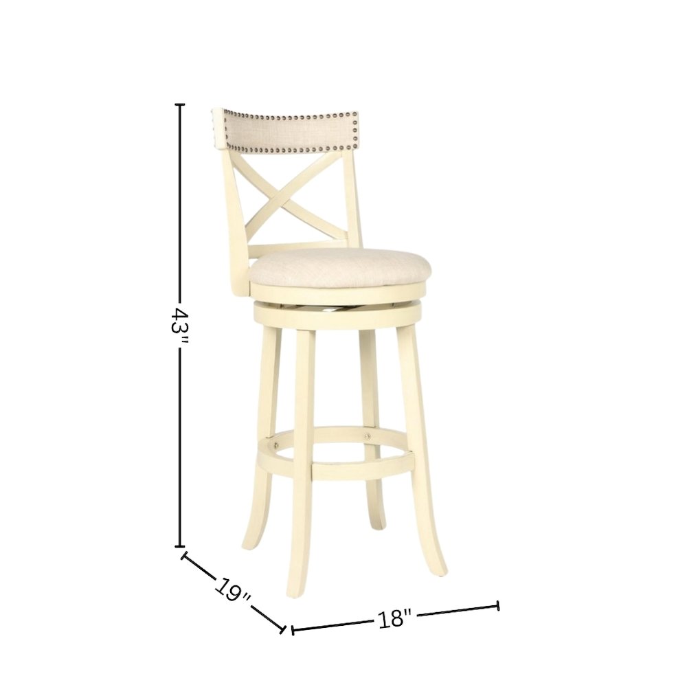 29-Inch Wood Bar Stool 360 Swivel Fabric Ant White