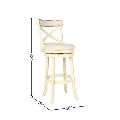 29-Inch Wood Bar Stool 360 Swivel Fabric Ant White