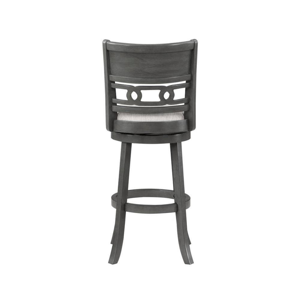 29" Solid Wood Swivel Bar Stool, Gray Fabric Seat, Sleek Design