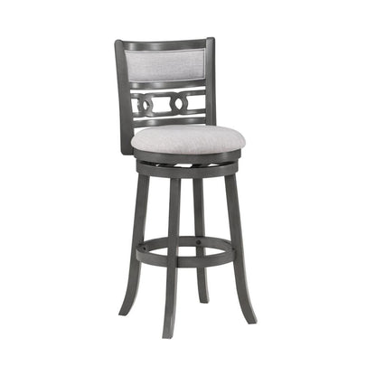 29" Solid Wood Swivel Bar Stool, Gray Fabric Seat, Sleek Design