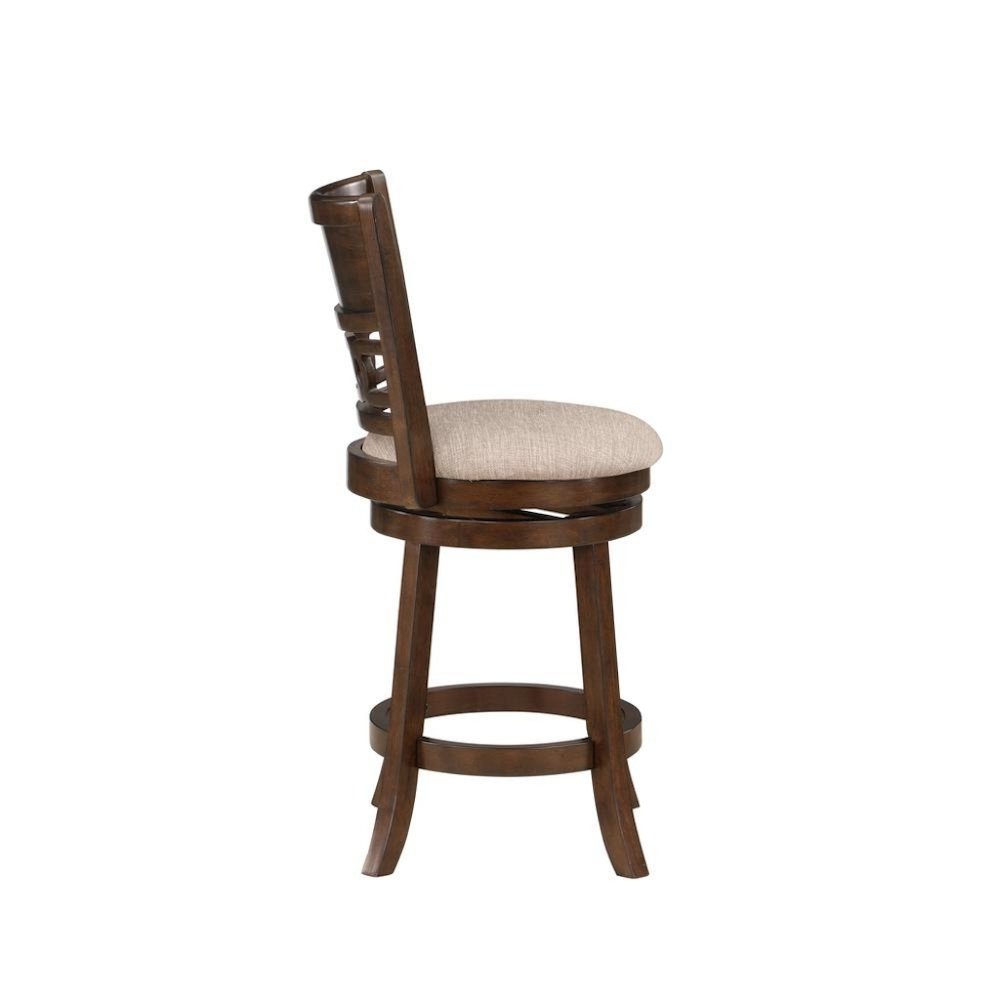 24-Inch Wood Swivel Counter Stool Cherry Brown Fabric