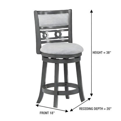 Solid Wood Swivel Counter Stool with Fabric Seat for Kitchen Island, Gray