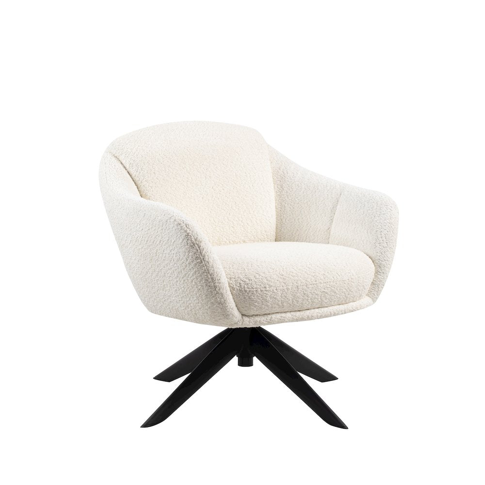 Fleming Metal and Fabric Swivel Lounge Chair in Ivory