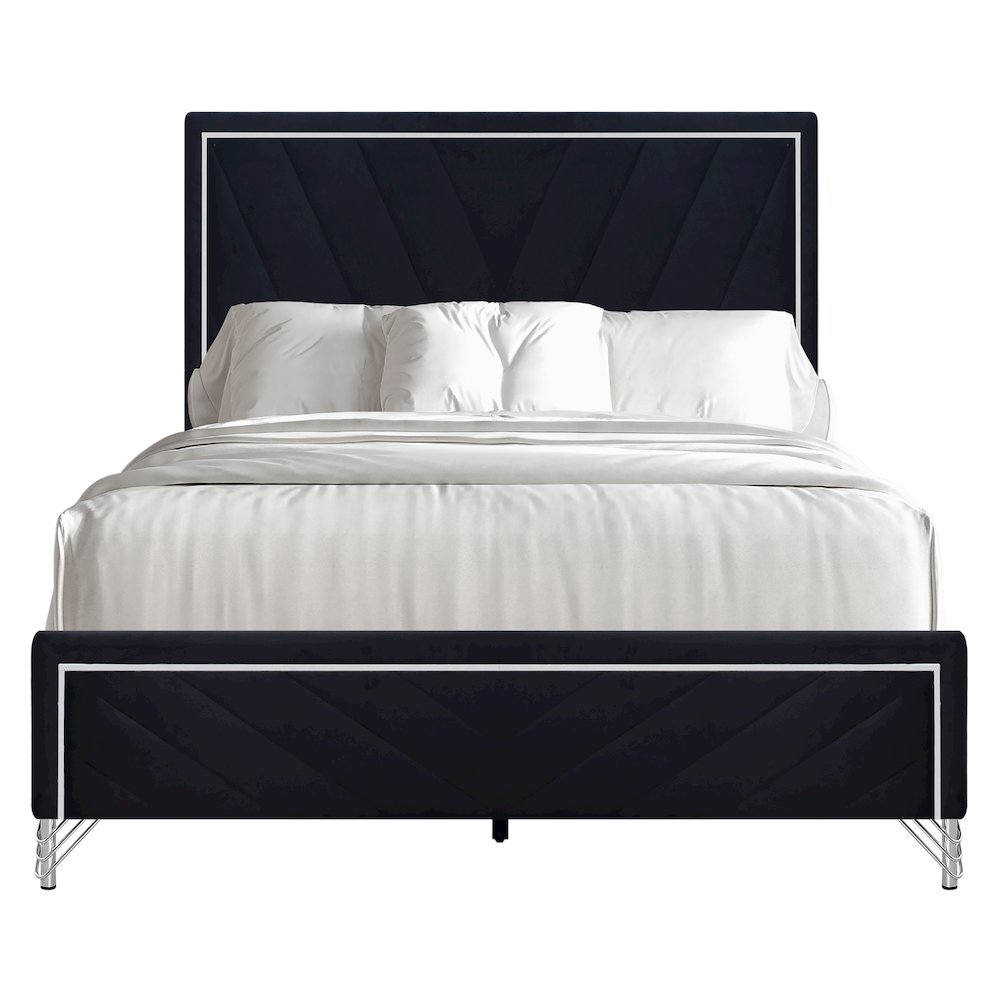 Ava Wood/Polyester Queen Panel Bed in Ebony Black