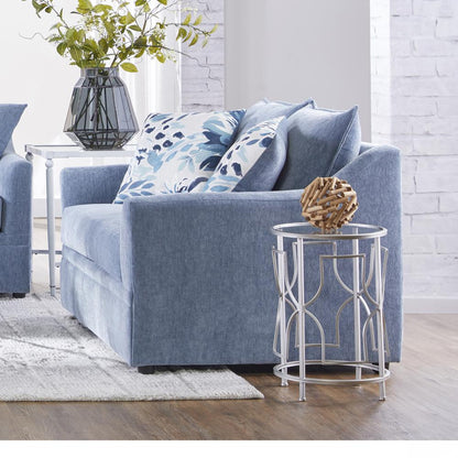 Sylvie Blue Polyester Sofa Couch with 4 Accent Pillows