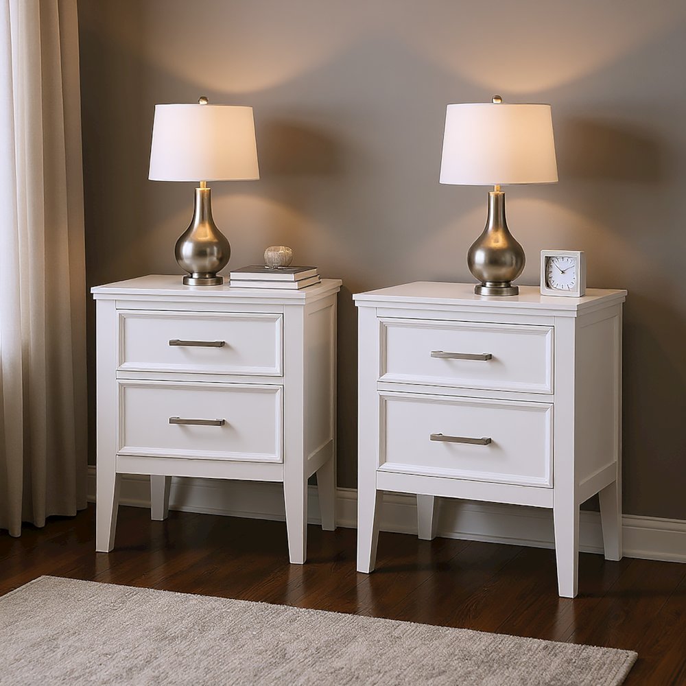 Andover Wood Nightstand in White (Set of 2)