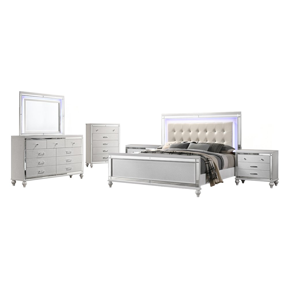 Furniture Valentine 6-Piece Solid Wood King Bedroom Set in White