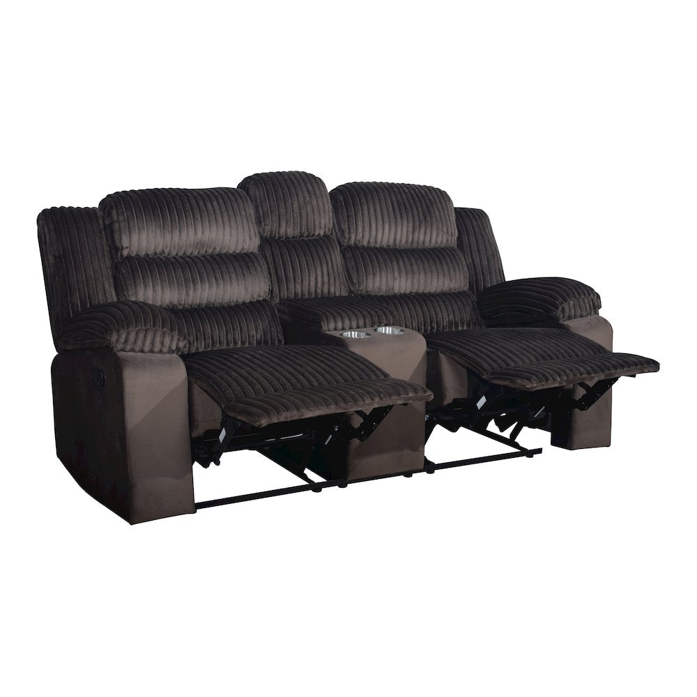 Willow Wood & Fabric Loveseat with Dual Recliner in Brown