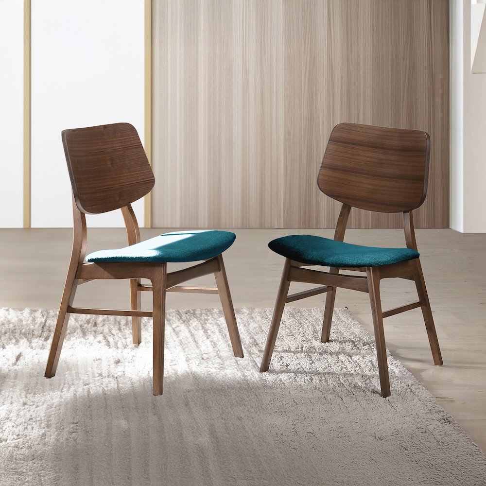 Oscar Wood Dining Chair in Walnut/Teal (Set of 2)