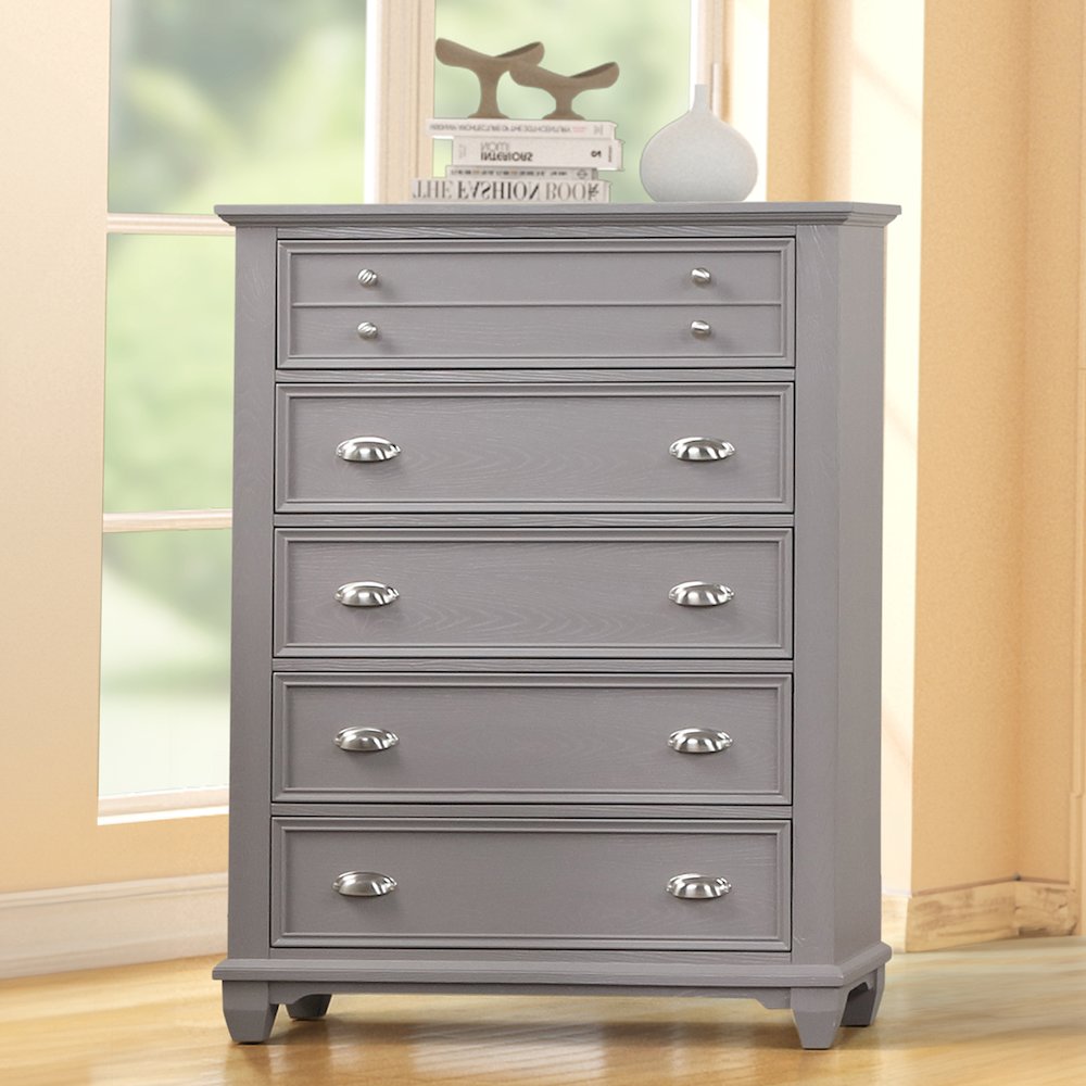 Jamestown Wood 5-Drawer Chest, Gray