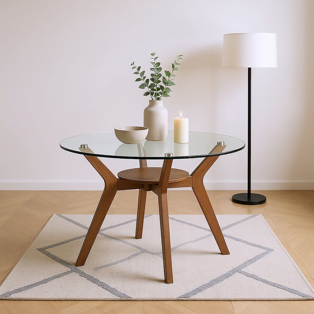 Oscar Wood Dining Table with Glass Top in Walnut