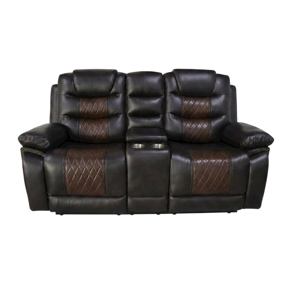Upholstered Console Loveseat with Power Reclining for Living Room, Brown
