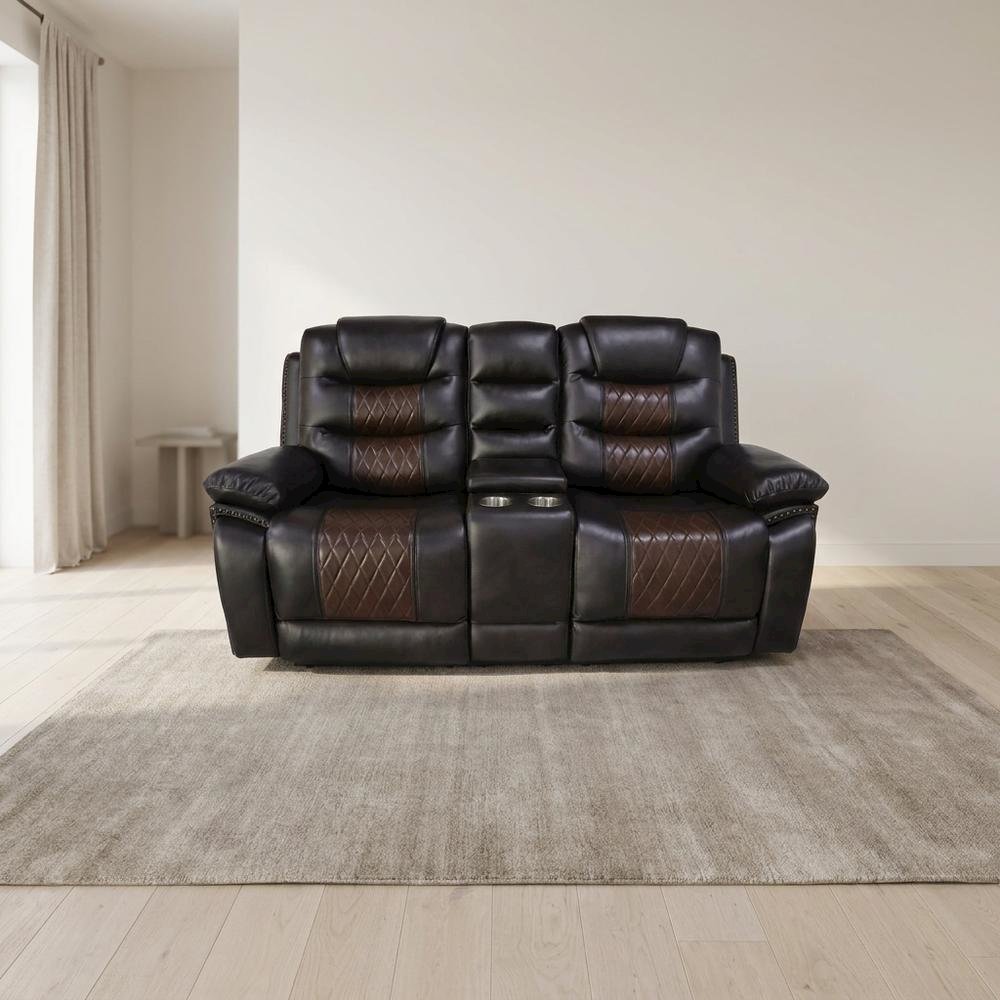 Upholstered Console Loveseat with Power Reclining for Living Room, Brown