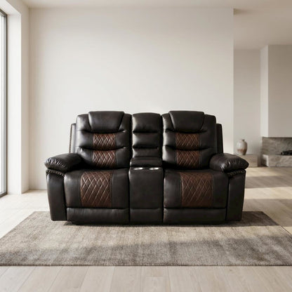 Upholstered Console Loveseat with Power Reclining for Living Room, Brown