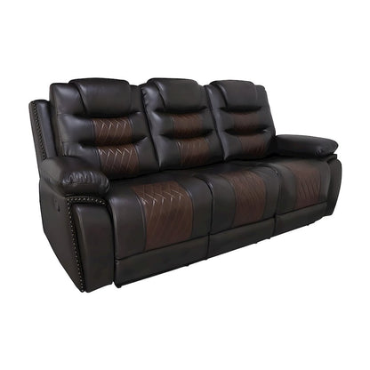 Faux Leather Power Reclining Sofa with Wooden Frame for Living Room, Brown