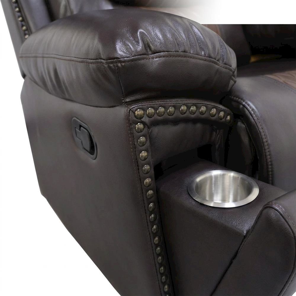 Faux Leather Power Reclining Sofa with Wooden Frame for Living Room, Brown