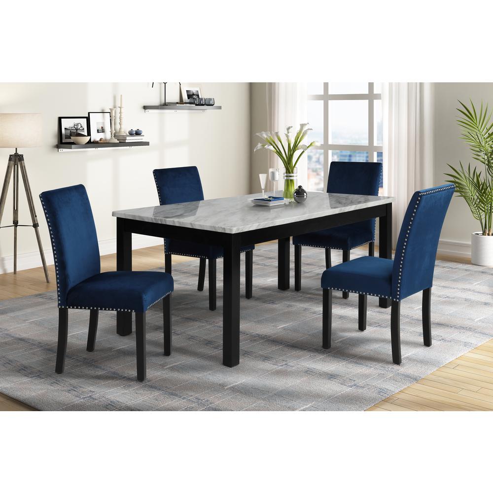 Furniture Celeste Faux Marble Dining Set- 1 Table  4 Blue Chairs