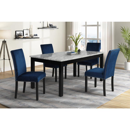 Furniture Celeste Faux Marble Dining Set- 1 Table  4 Blue Chairs