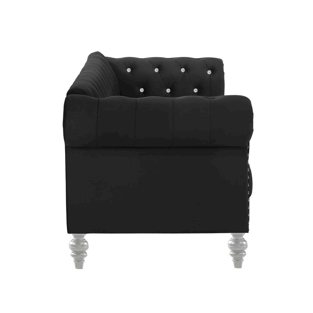 Black Velvet Sofa with Rolled Arms – Elegant Velvet Couch for Living Room