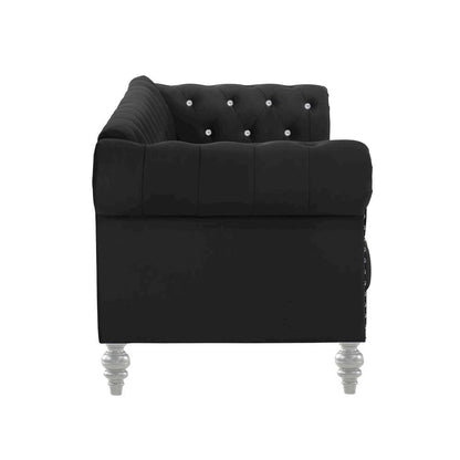Black Velvet Sofa with Rolled Arms – Elegant Velvet Couch for Living Room