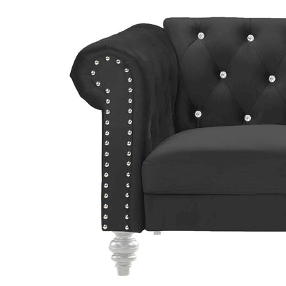 Black Velvet Sofa with Rolled Arms – Elegant Velvet Couch for Living Room