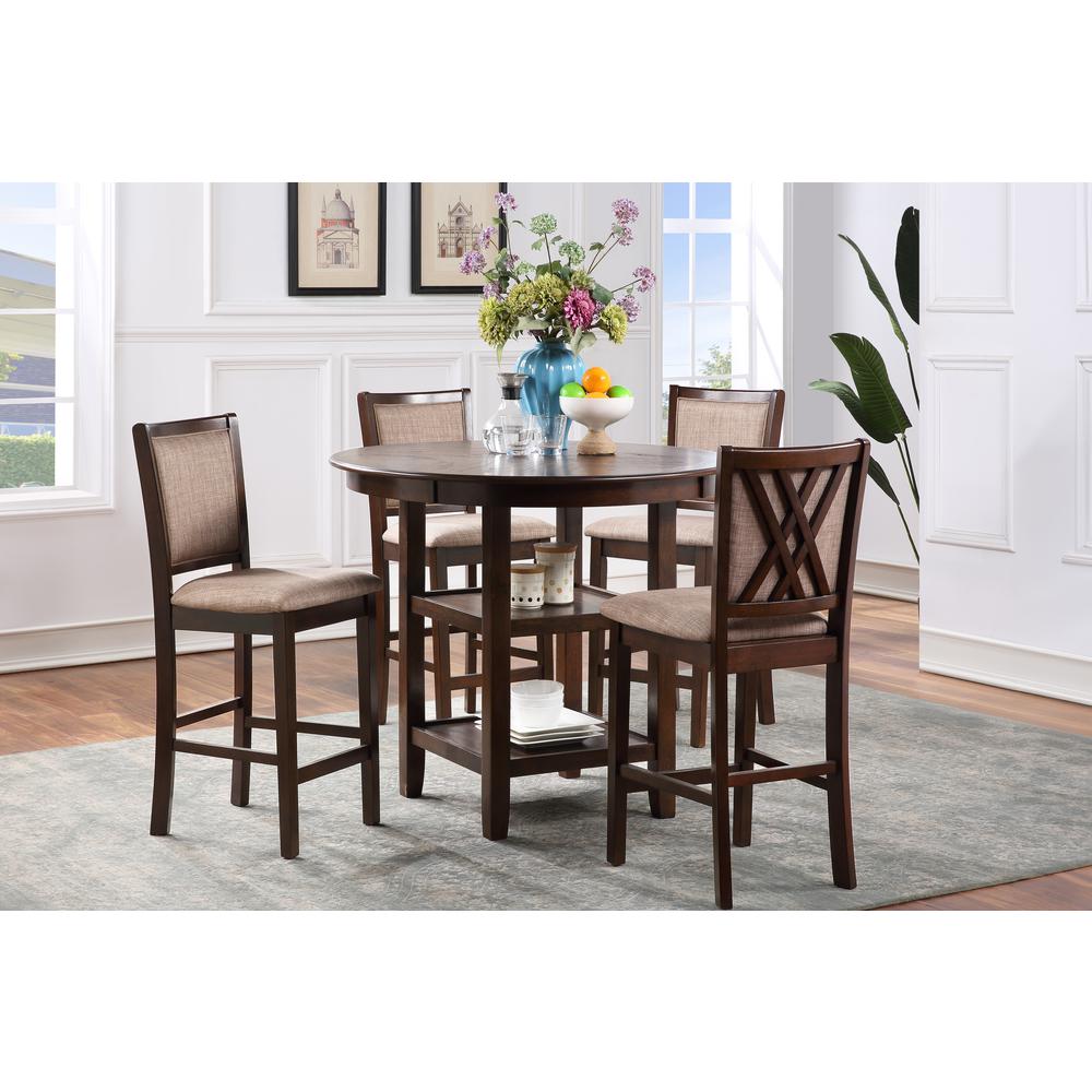 Amy 5-Piece Wood Round Counter Set with 4 Chairs in Cherry