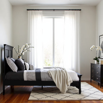 Black Wood Bed Frame, Modern Farmhouse Twin Bed with Paneled Headboard