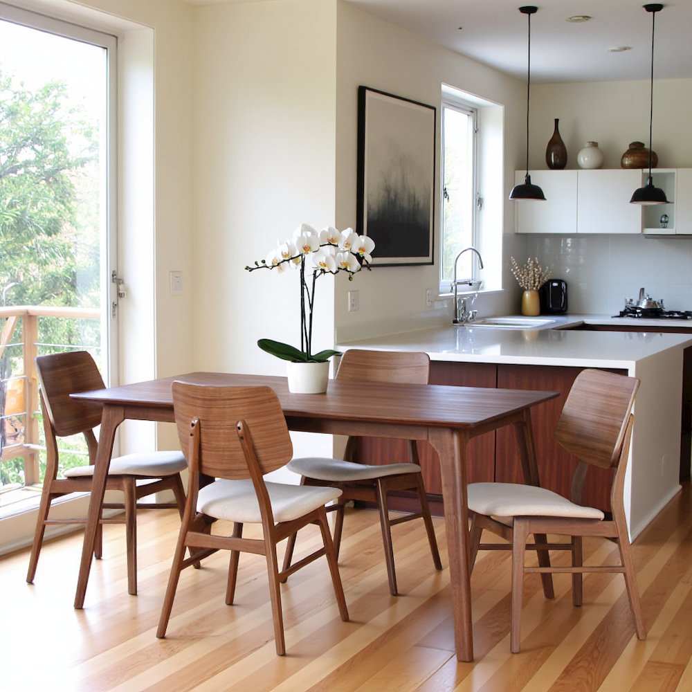 Brown Wood Rectangle 5 Piece Dining Table Set with 4 Chairs