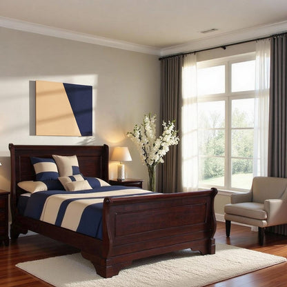 Brown Cherry Farmhouse Full Size Bed Frame with Elegant Wooden Headboard