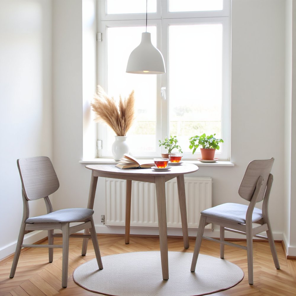 White Solid Wood Small Dining Table with 2 Chairs, Compact Corner Set