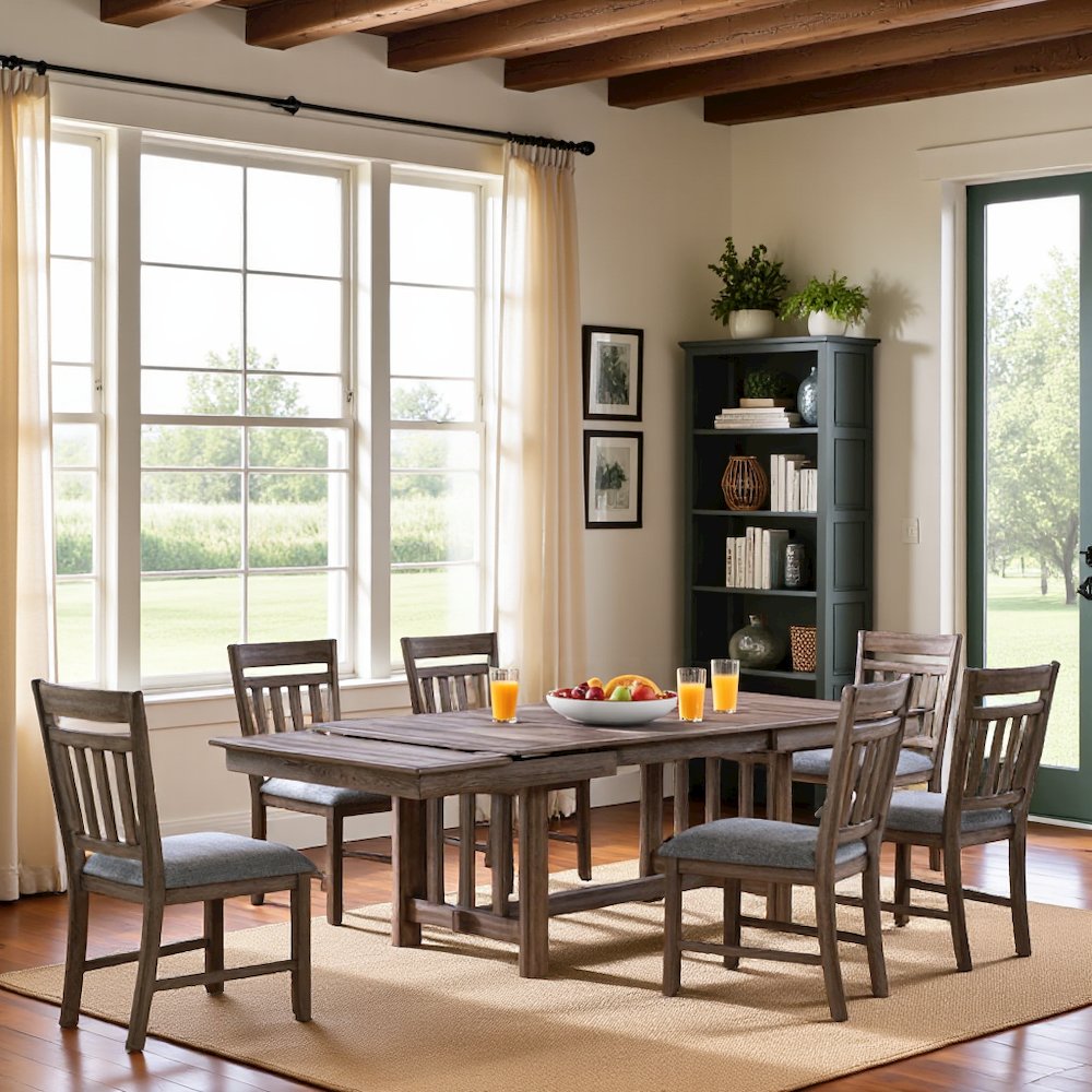 Brown Solid Wood Extendable Dining Table Set for 6 with Matching Chairs