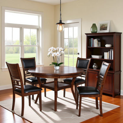 Warm Brown Solid Wood Dining Table with 4 Chairs, 47" Round Table with Storage