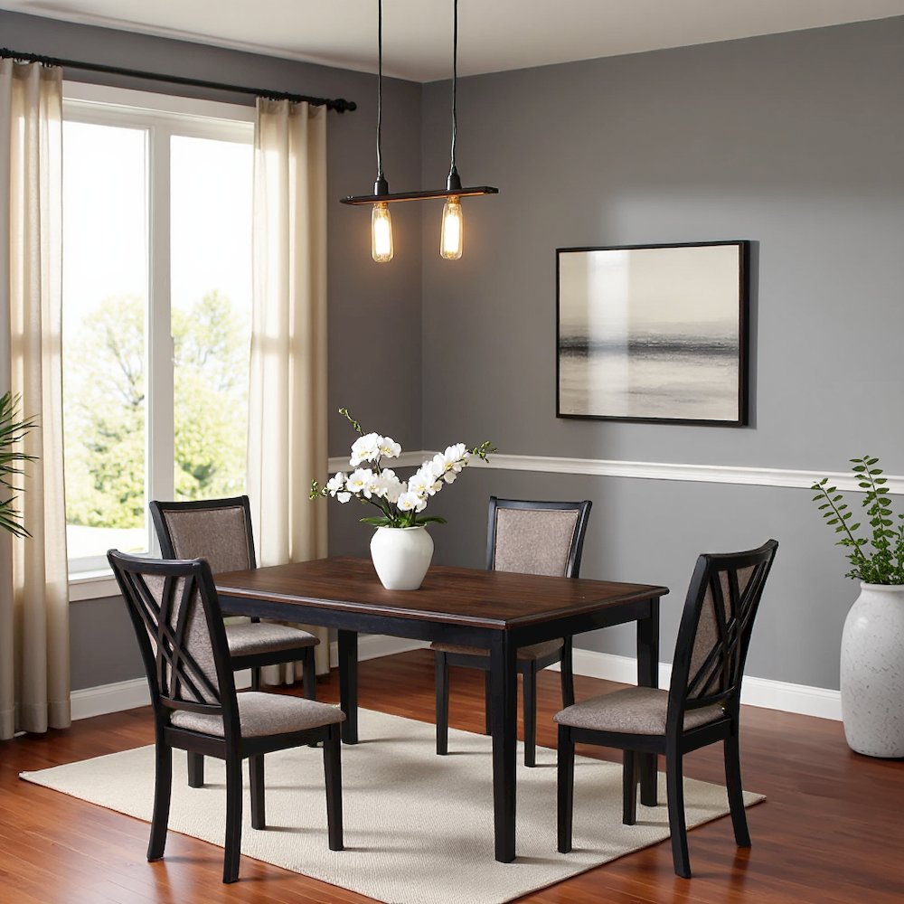 Black Rectangular Dining Table Set for 4, Kitchen Table Chairs Set of 4
