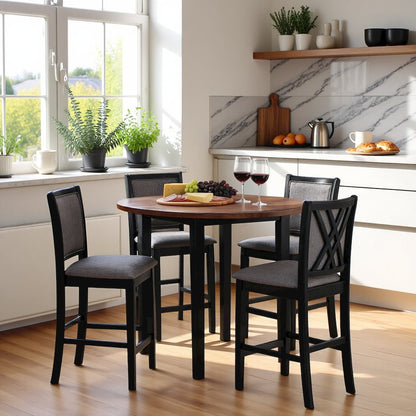 Black Round Dining Table with 4 Chairs, Solid Wood Dinner Table Set