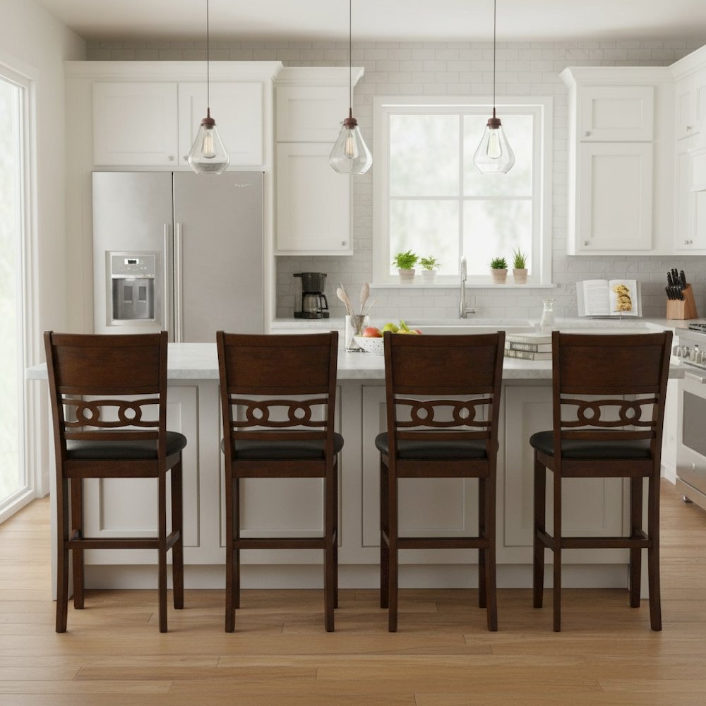 Brown Wood Counter Height Dining Chair Set of 4, PU Seat, Solid Construction