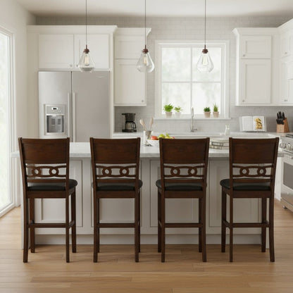 Brown Wood Counter Height Dining Chair Set of 4, PU Seat, Solid Construction