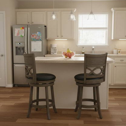 Wood Swivel Counter Stool Gray PU Seat
