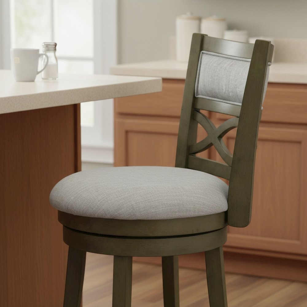 24-Inch Solid Wood Counter Stool 360 Swivel Fabric Seat Ant Gray