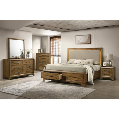 Talcott 5Pc Wood King Bedroom Set, Chest in Honey/Brown